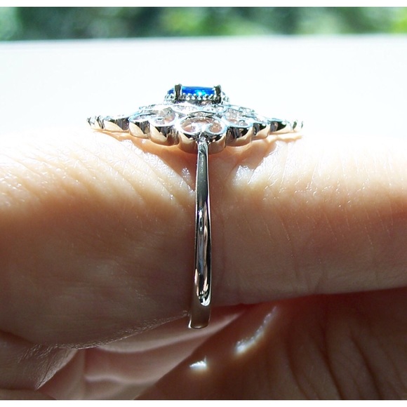 925 STERLING SILVER Simulated Blue Sapphire Cubic Zirconia Filigree Ring - Picture 5 of 16